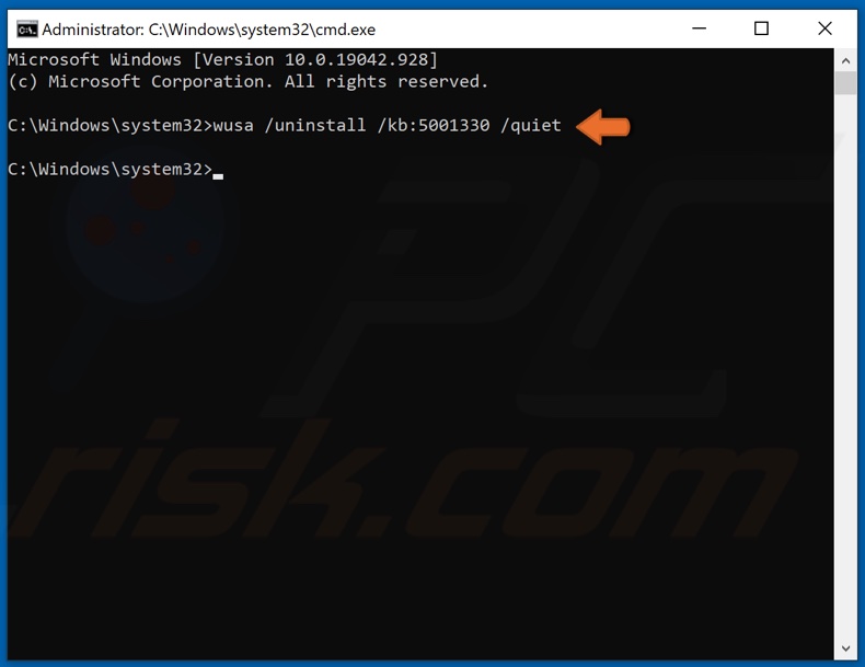 Uninstall KB5001330 using the Command Prompt
