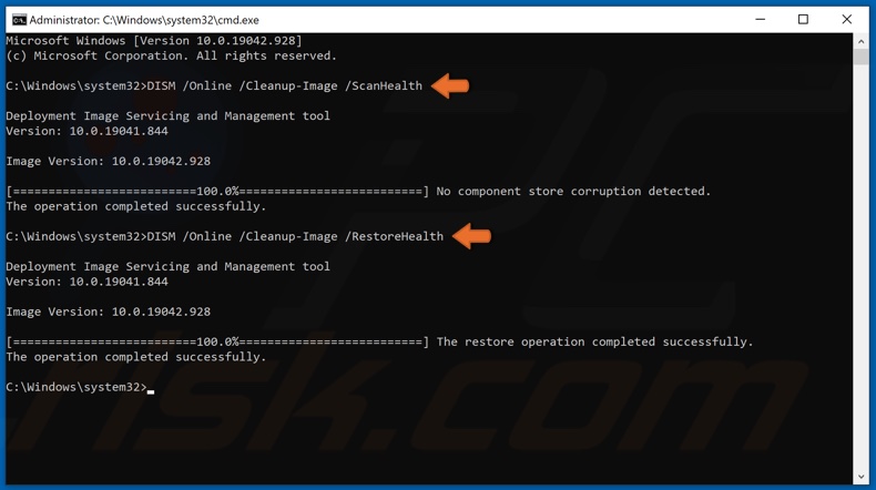 Run DISM ScanHealth and RestoreHealth commands in Command Prompt