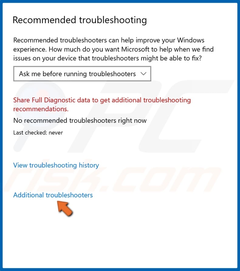 Select Additional troubleshooters