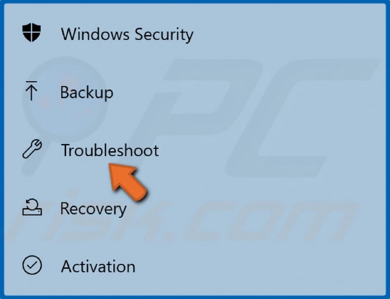 In the left pane select Troubleshoot
