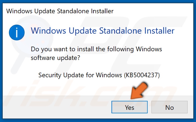 Click yes to install the update