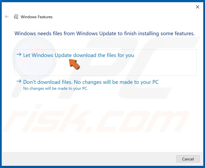 Select Let Windows Update download the files for you