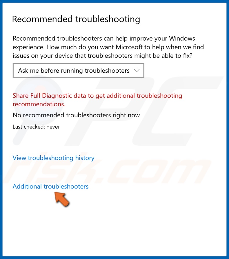 Click Aditional troubleshooters