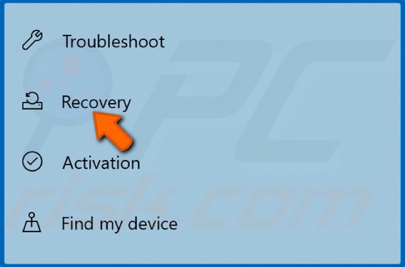 Select Recovery from the left pane