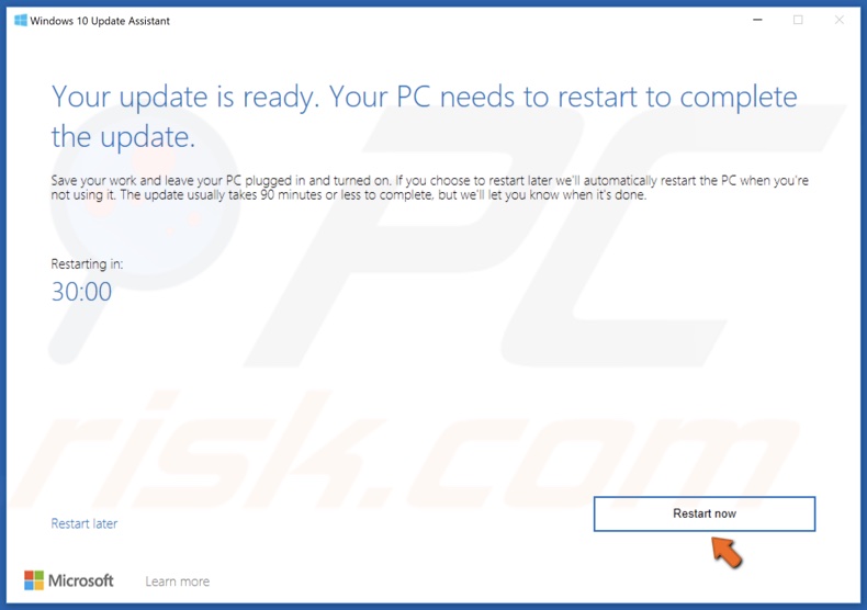 Click Restart now once Windows is updated