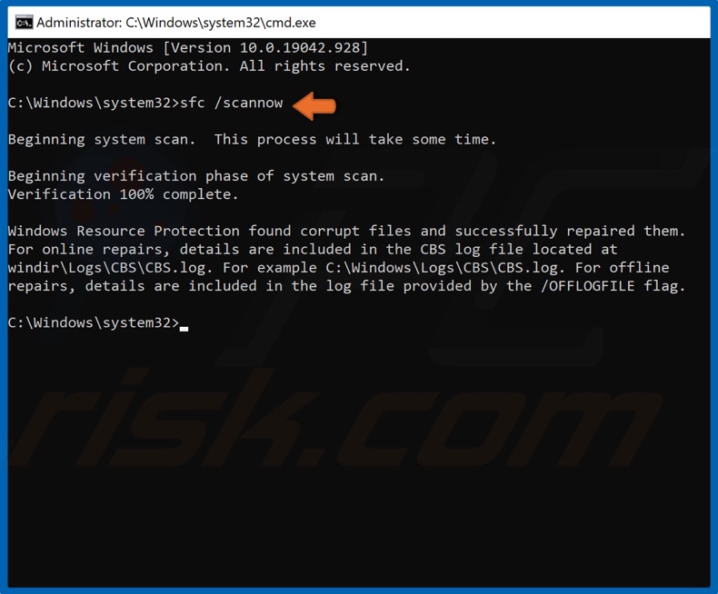 Type in SFC /Scannow command in the Command Prompt and hit Enter