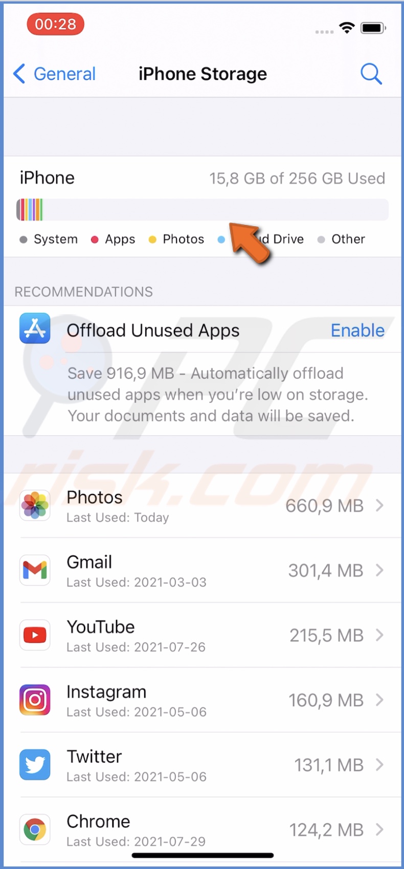 Check how much free storage space you have