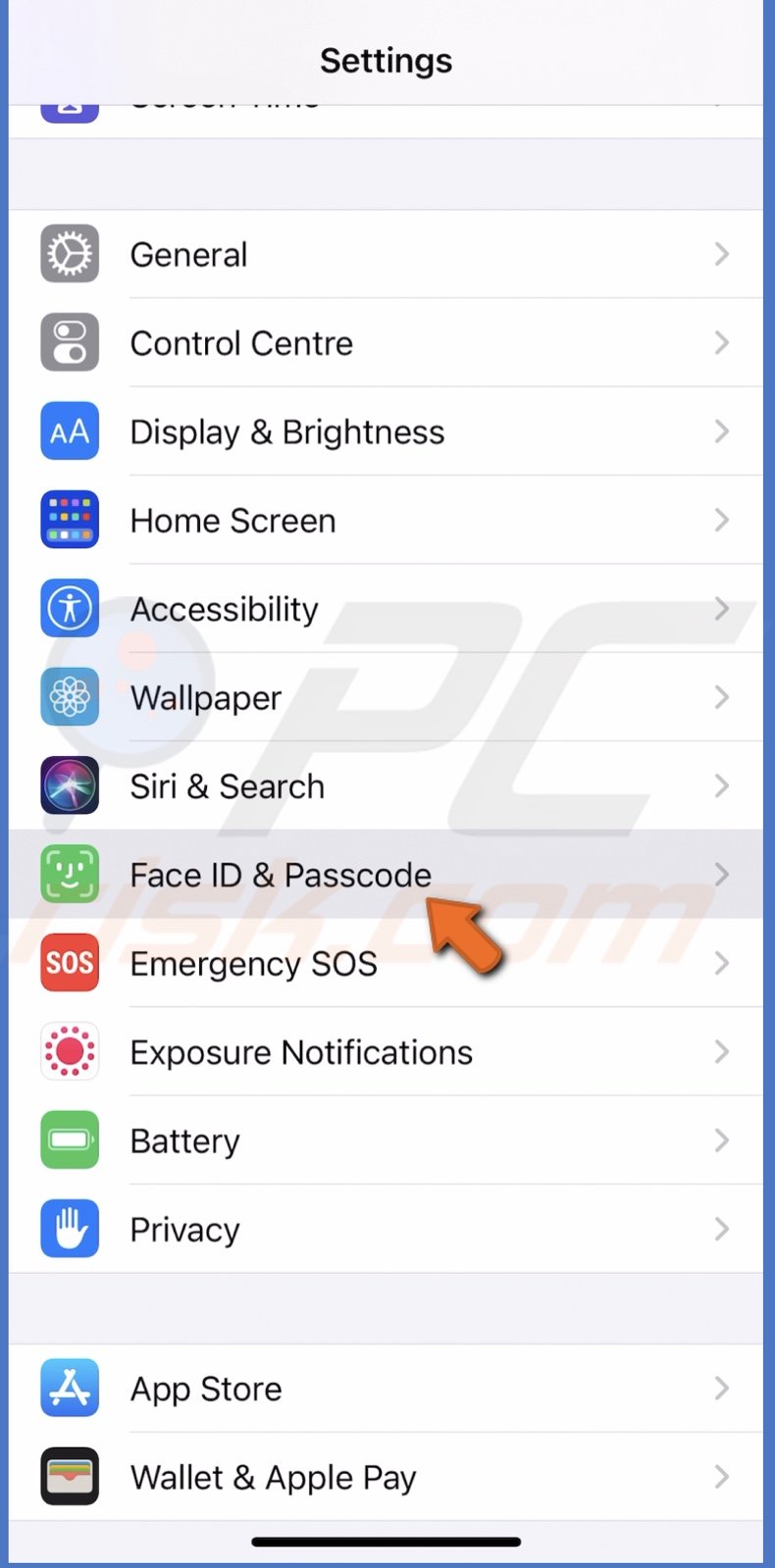 Go to Face ID & Passcode