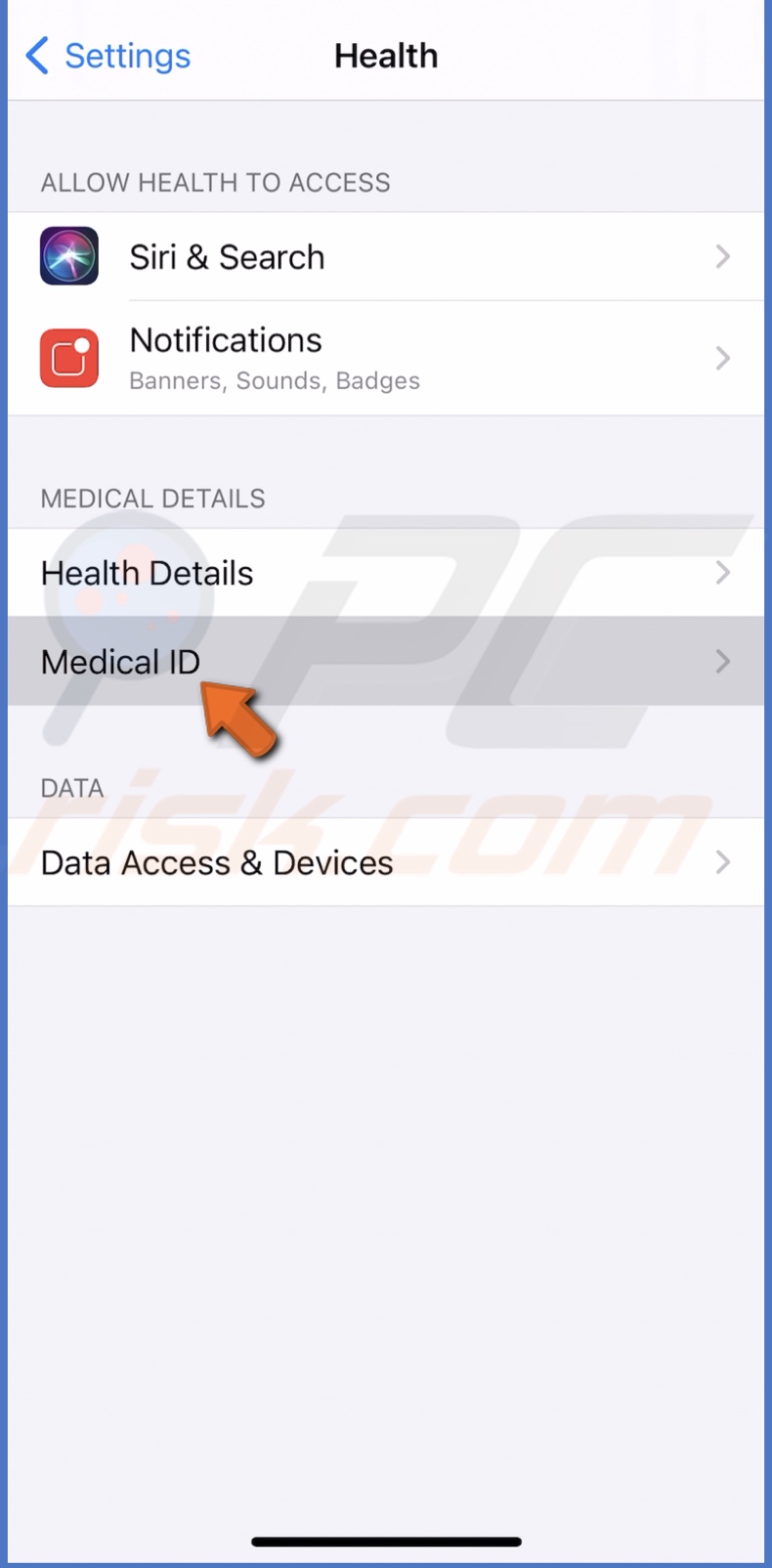 Tap on Medical ID