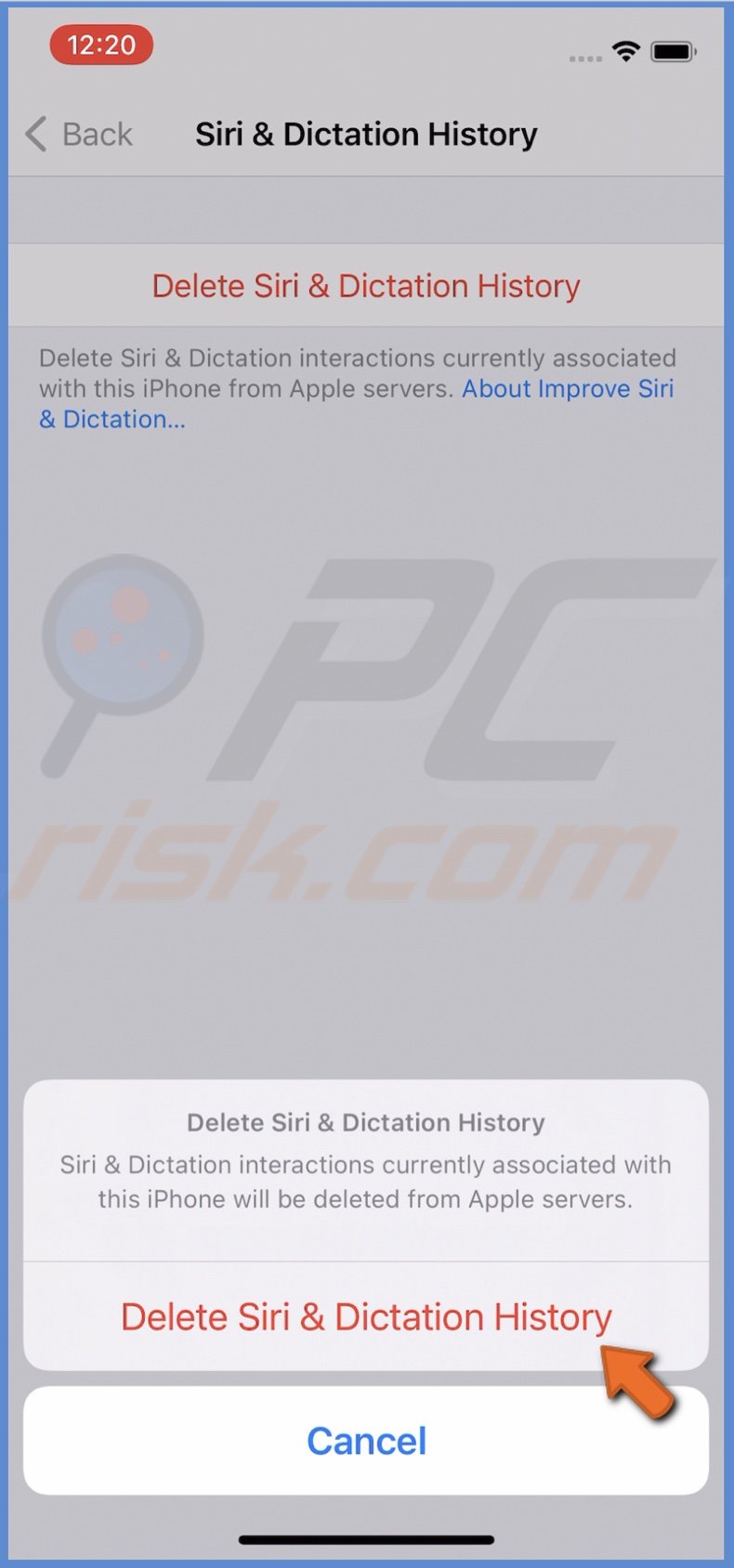 Tap on Delete Siri & Dictation History