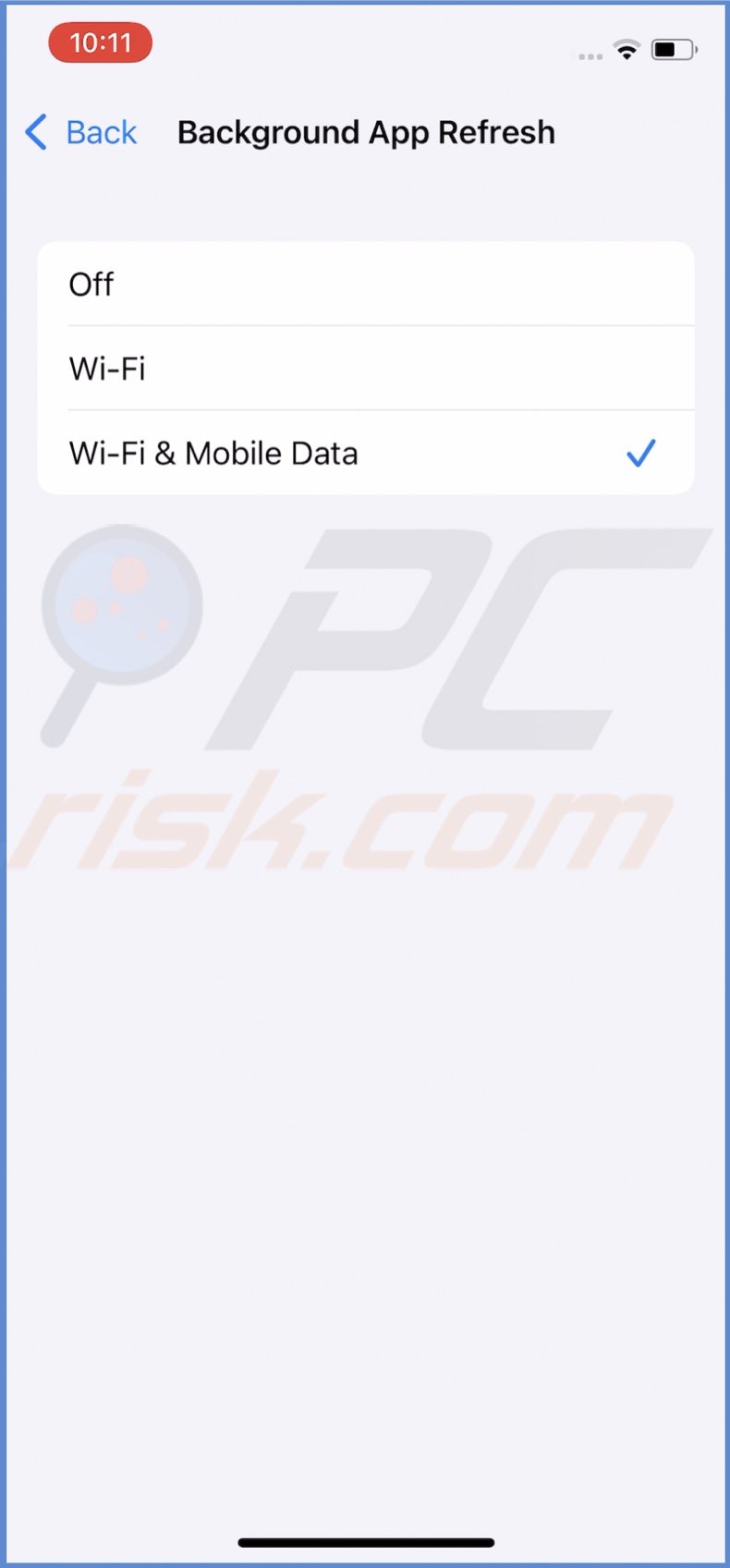 Select Wi-Fi or Wi-FI and Mobile Data