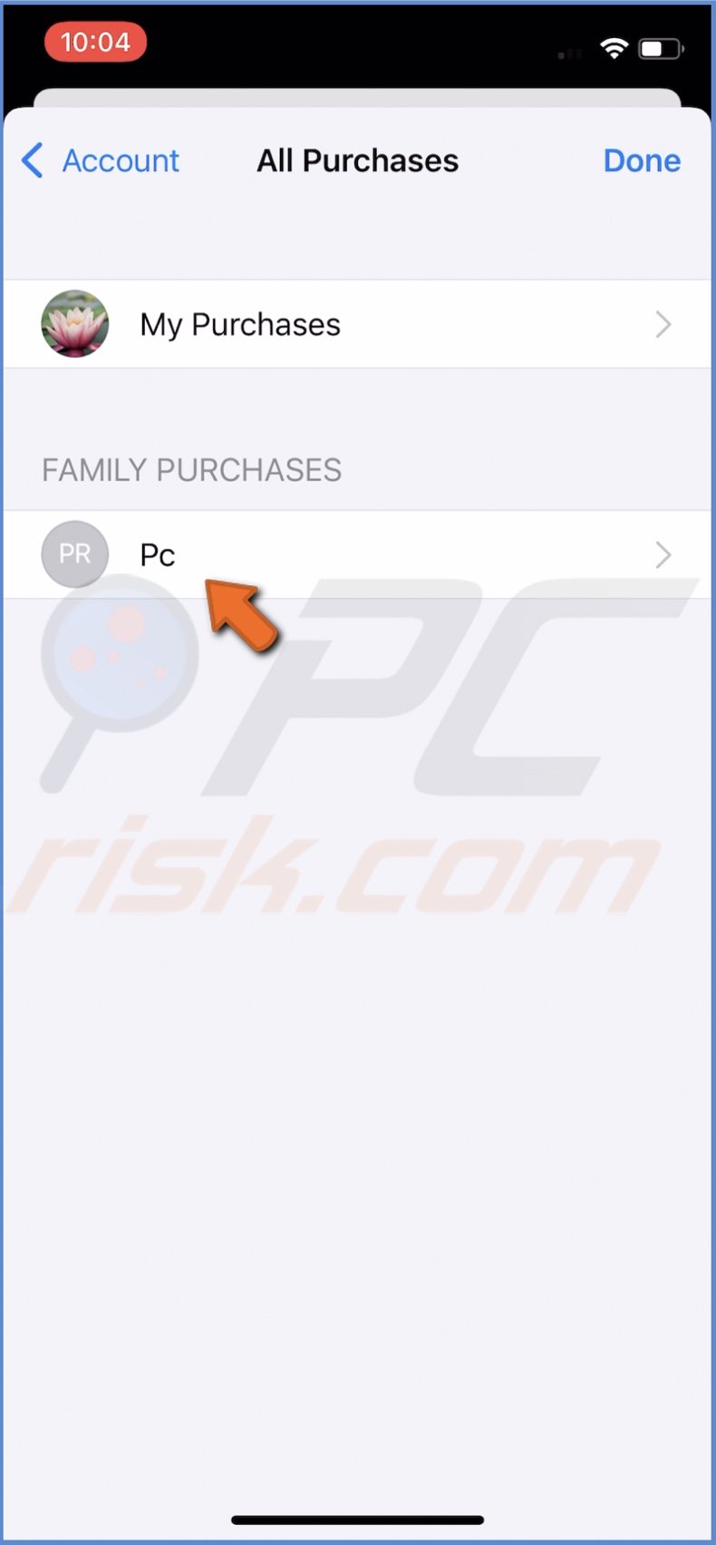 Tap on other Family Sharing members purchases