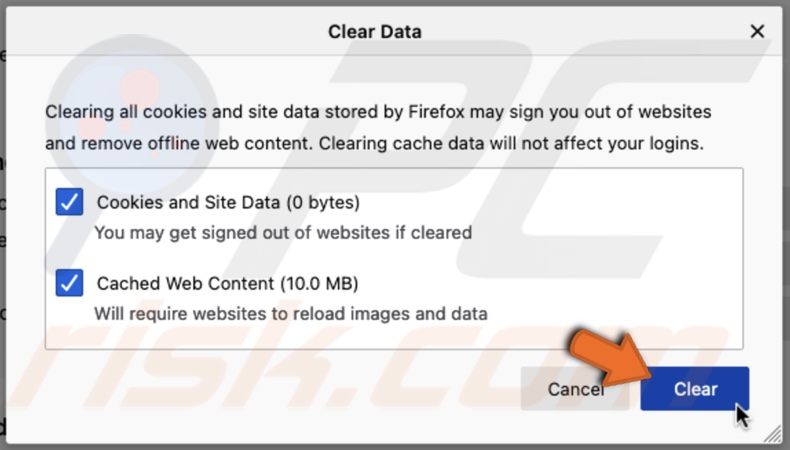 Clear Firefox cache and cookies