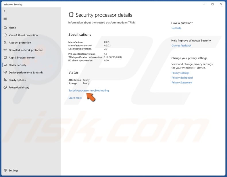 Click Security processor troubleshooting