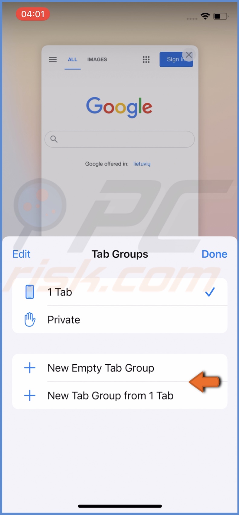 Create a new tab group