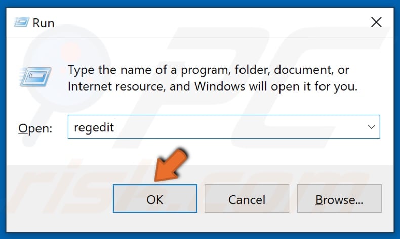 In the Run dialog, type in regedit and click OK