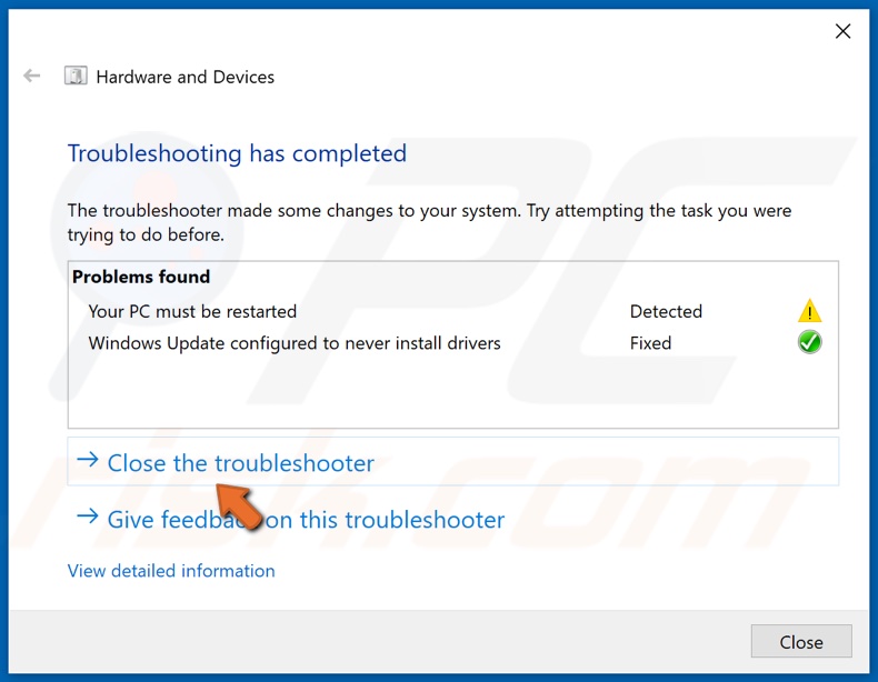 Close the troubleshooter