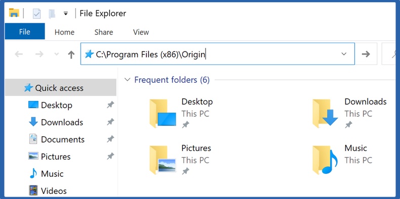 In the File Explorer address bar type in C:Program Files (x86)Origin and hit Enter