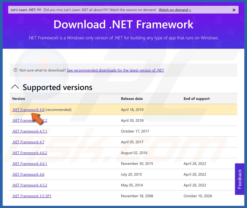 Select the most recent .Net Framework version