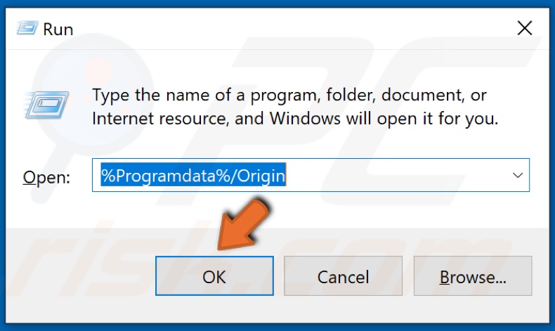 Type in %Programdata%/Origin and click OK