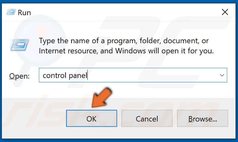 Type in Control Panel in Run and click OK
