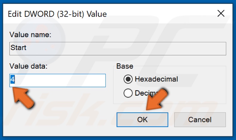 Set Valude data to 4 and click OK