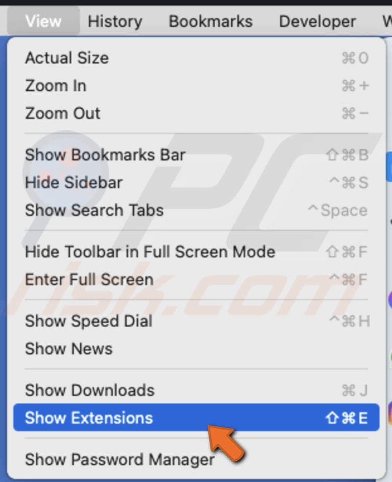 Click on Show Extensions in Opera