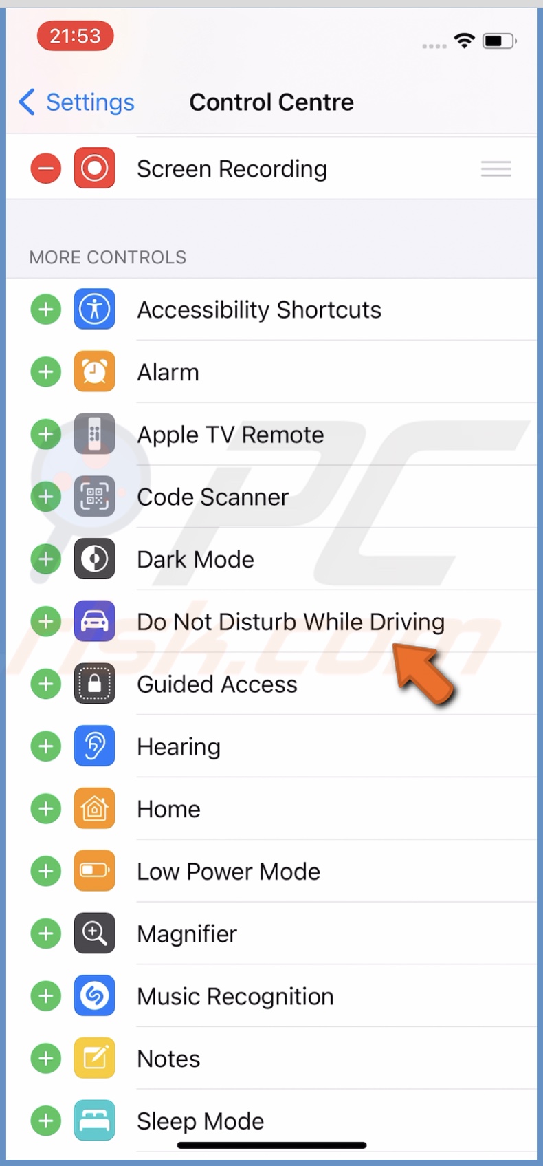 Add Do Not Disturb While Driving to Control Center