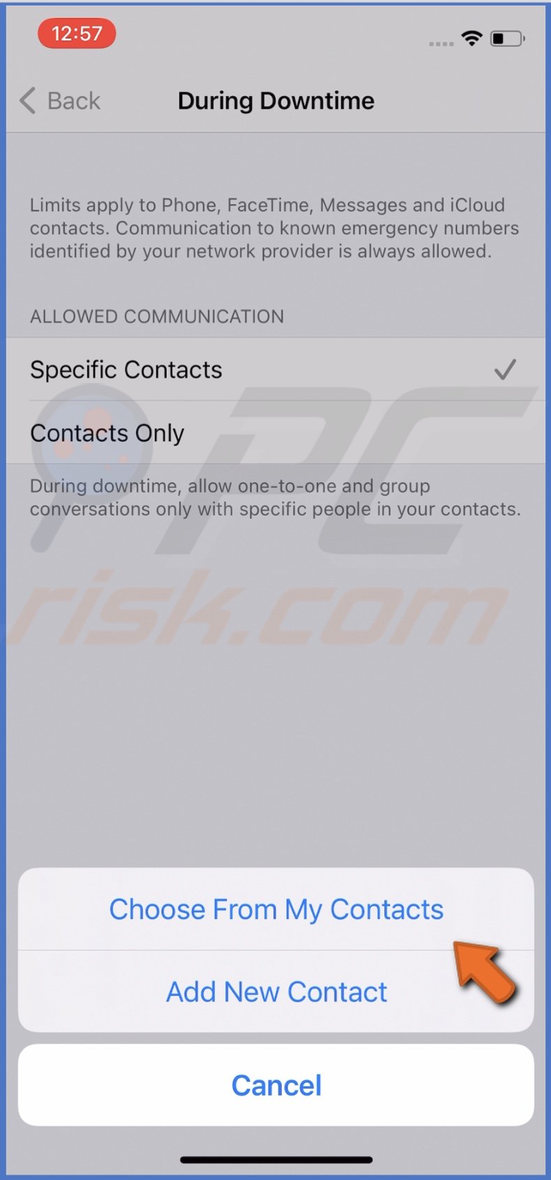 Chosoe from contacts in iOS
