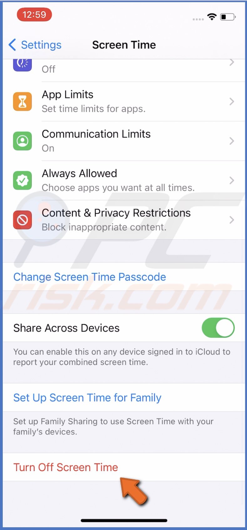 Disable Screen Time on iOS