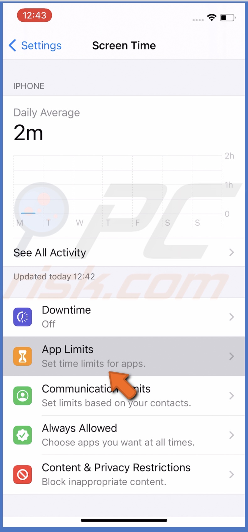 Go to App Limits in iOS