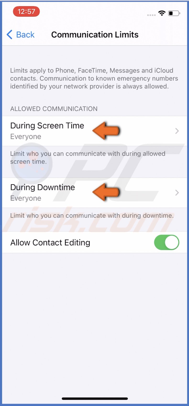 Select During Screen Time and Downtime in iOS