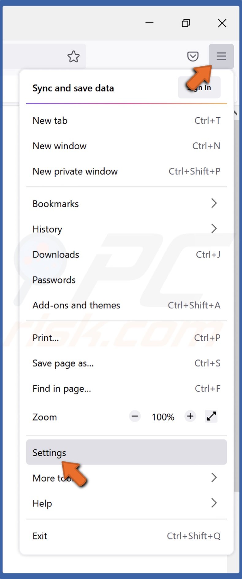 Open the Firefox Settings menu and select Settings
