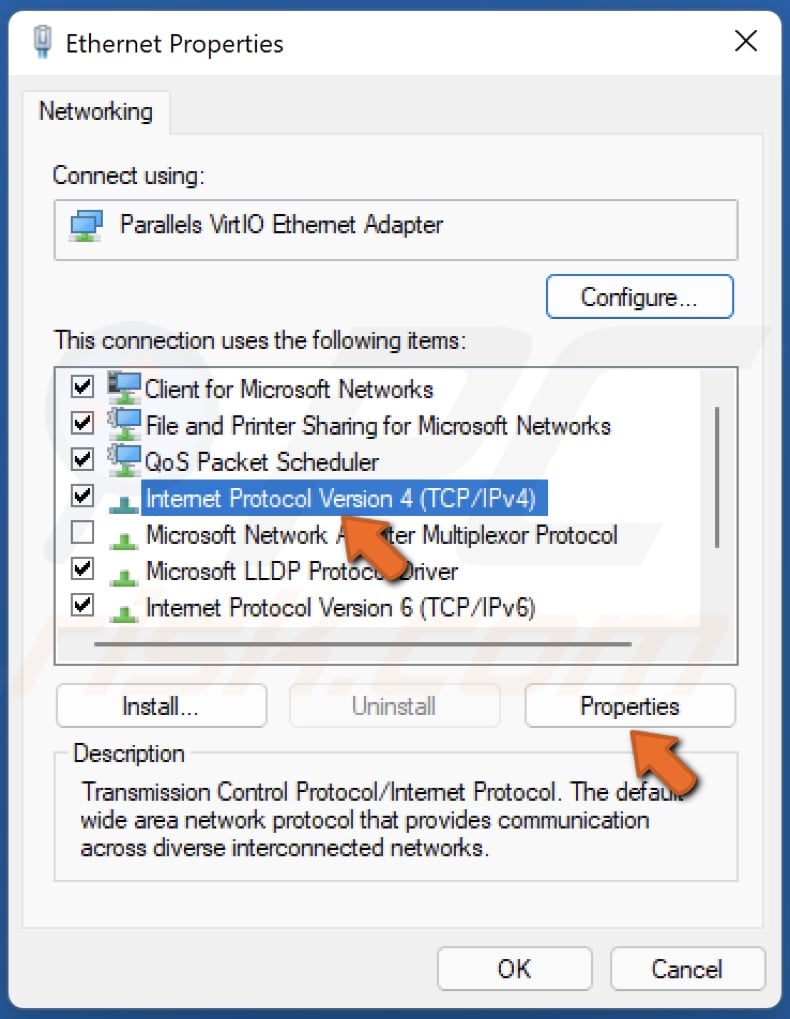 Select Internet Protocol Version 4 (TCP/IPv4) and click Properties