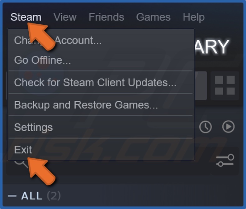 Open the Steam menu and click Exit