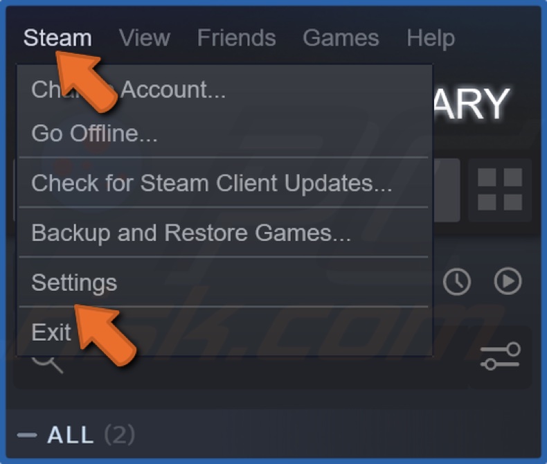 Open the Steam menu and click Settings