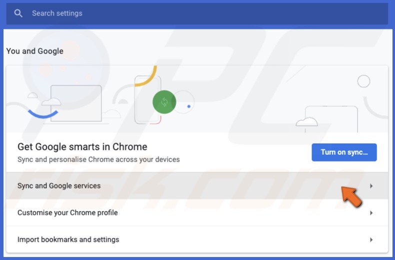 Click on Sync and Google Services