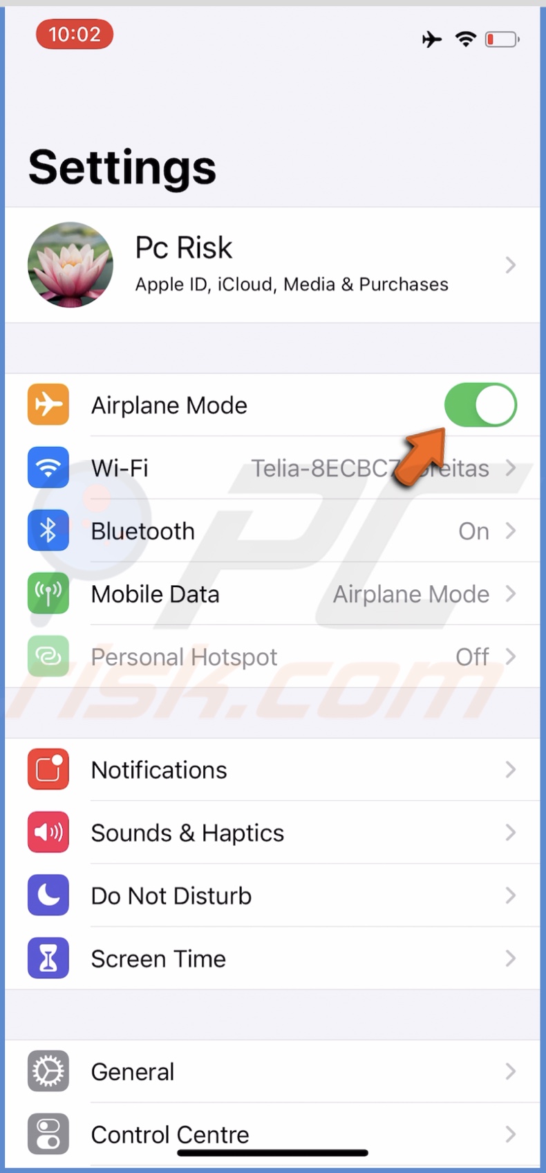 Enable the Airplane Mode