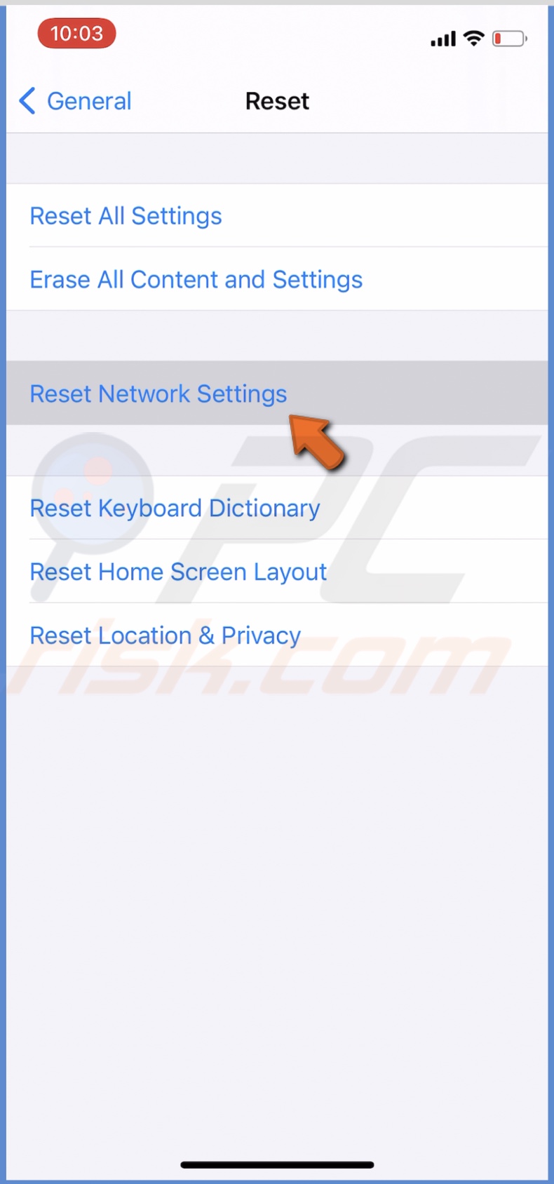 Tap on Reset Network Setings