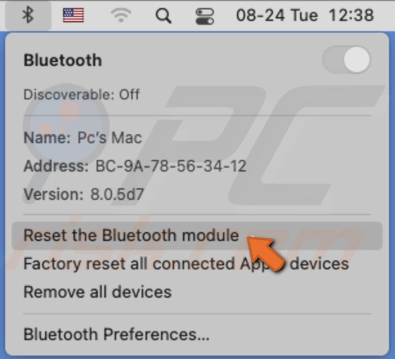 Click on Reset the Bluetooth module