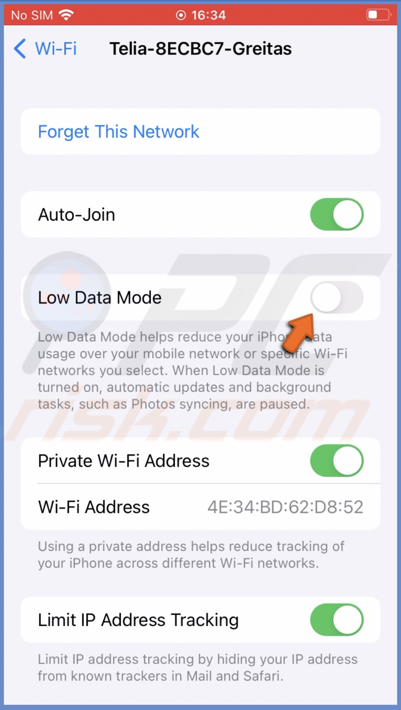 Disable Low Data Mode
