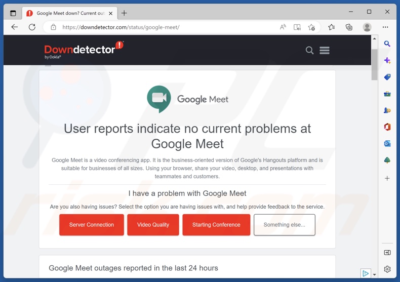 Check Google Meet server status on DownDetector