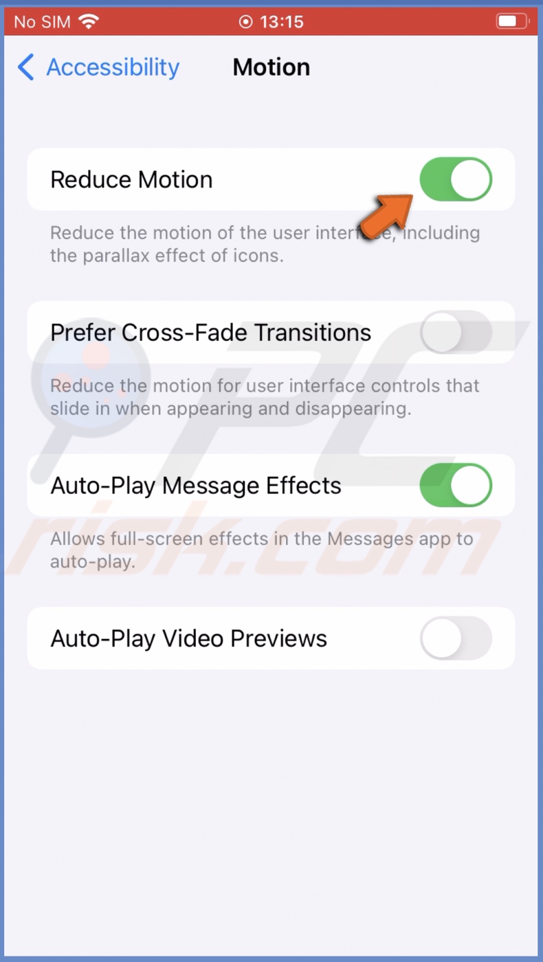 Disable or enable Reduce Motion