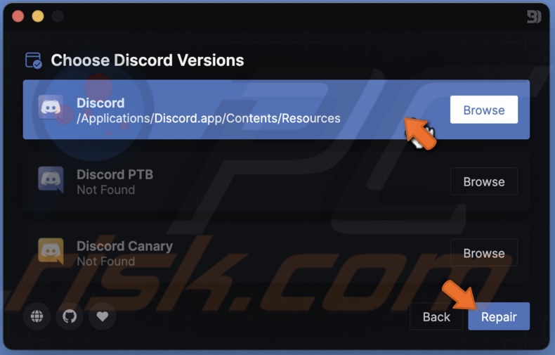 Select Discord option