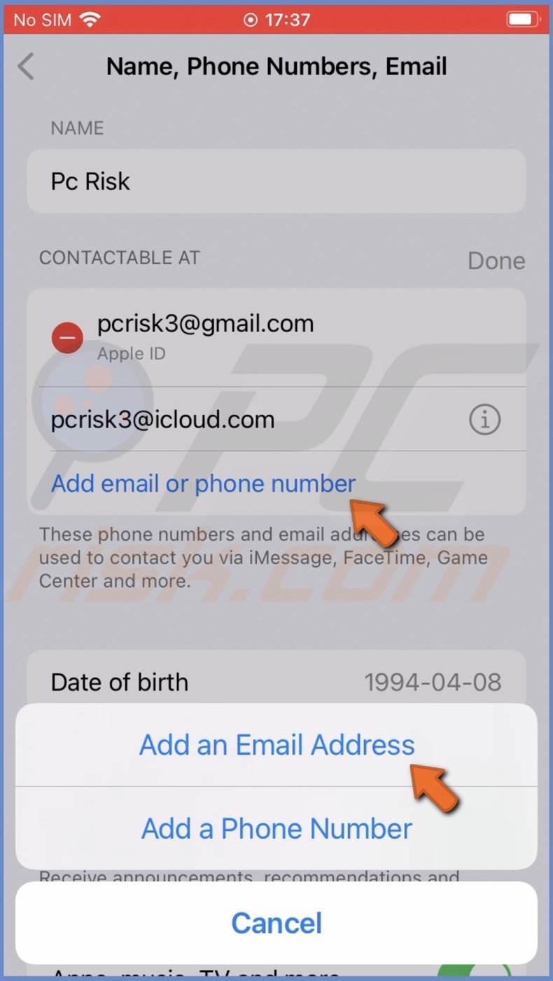 how to add email address for imessage