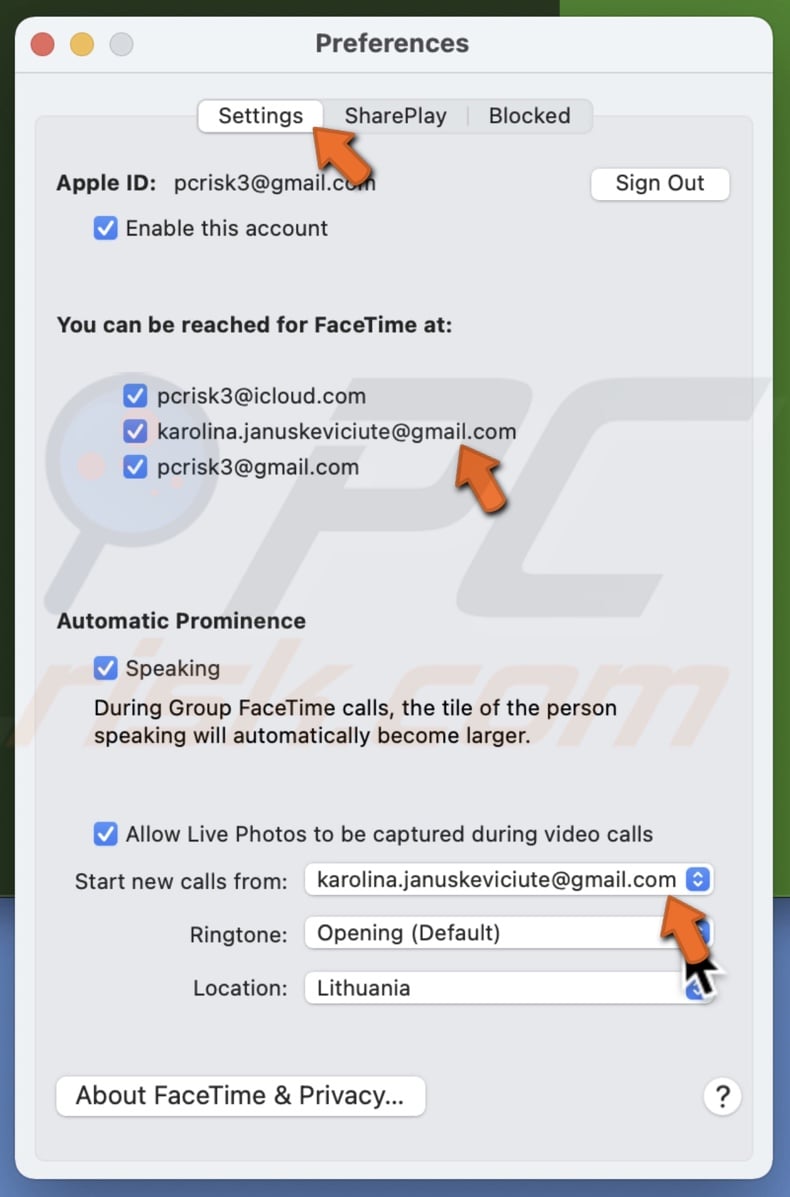 Use email in FaceTime on Mac