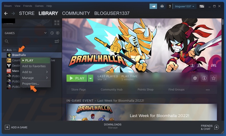 Right-click a game in the Steam Library and click Properties