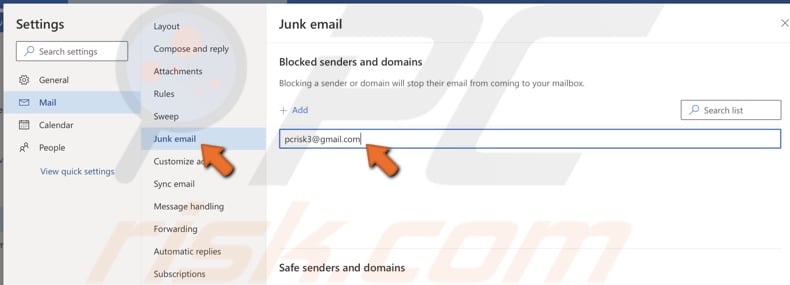 Add email to junk mail