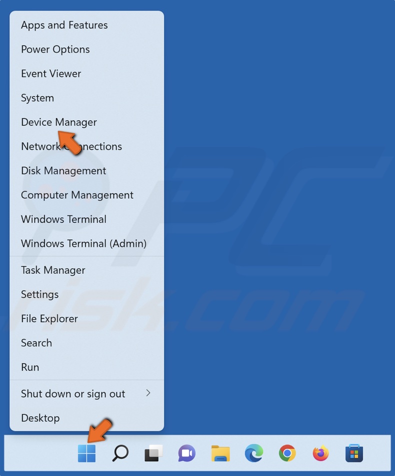 Right-click Windows Start and select Device Manager