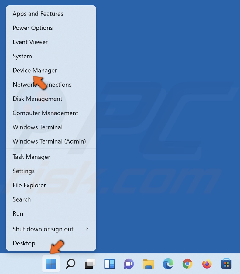 Right-click the Start menu button and click Device Manager